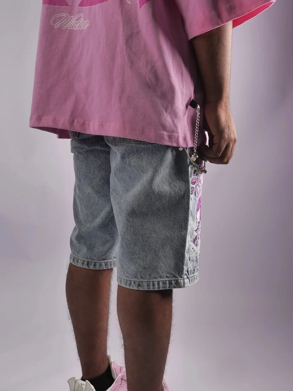 WATSON FLORAL LIGHT WASH DENIM CARPENTER SHORTS